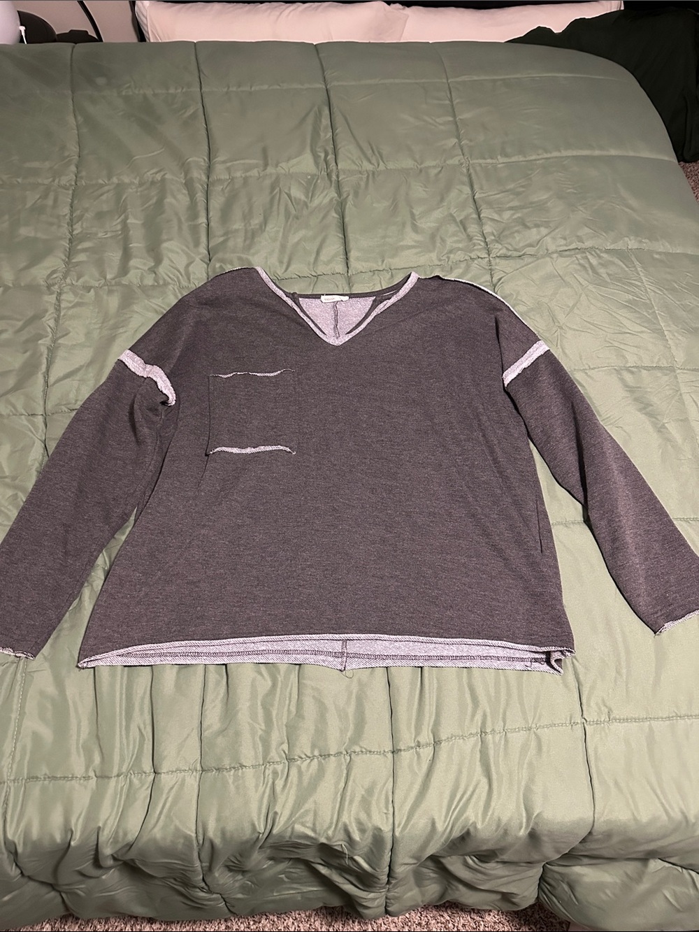 Women's Charcoal V-Neck Lightweight Layered-Trim Sweater